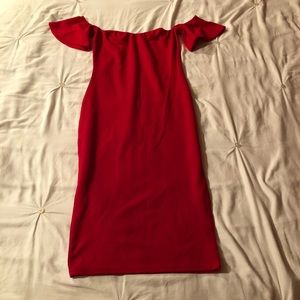 Missguided Off the shoulder red midi dress